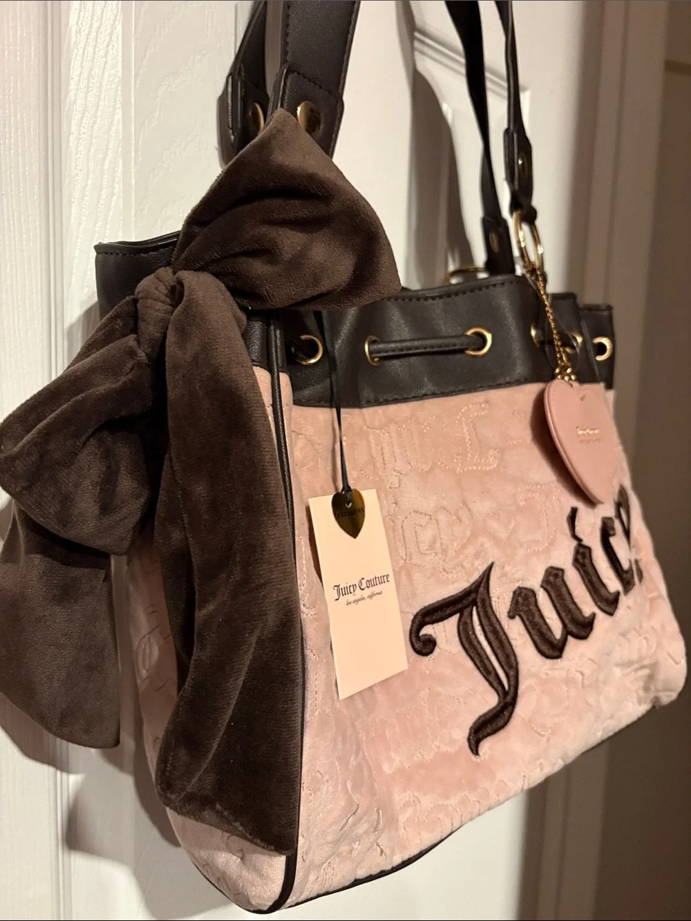 BNWT JUICY COUTURE Y2K Coquette Pink and Brown Embroidered Logo Shoulder Bag